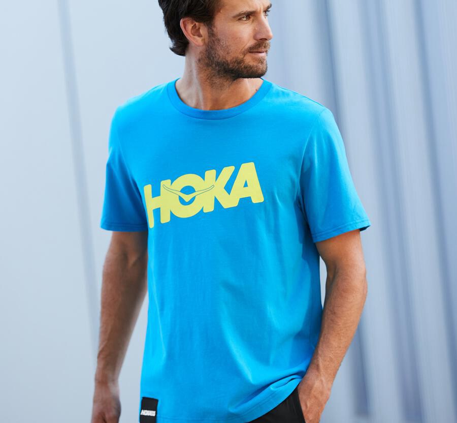 Hoka Australia One One Brand - Mens Tee Blue - MPIOY-1249